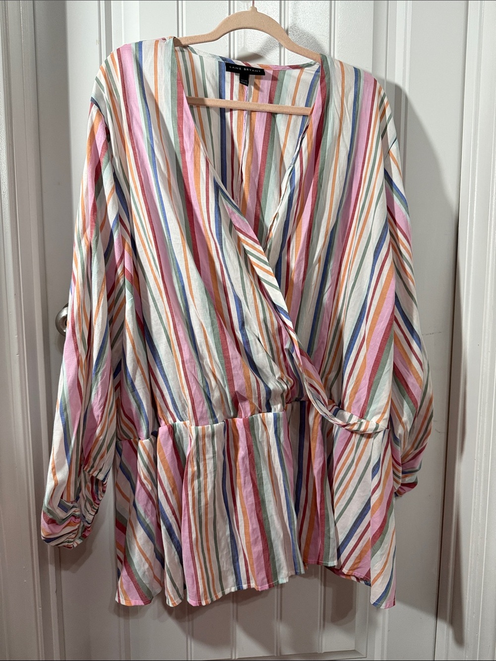 Lane Bryant Pastel Multistripe Wrap Tunic - Pink, Blue, Green, Cream, Orange